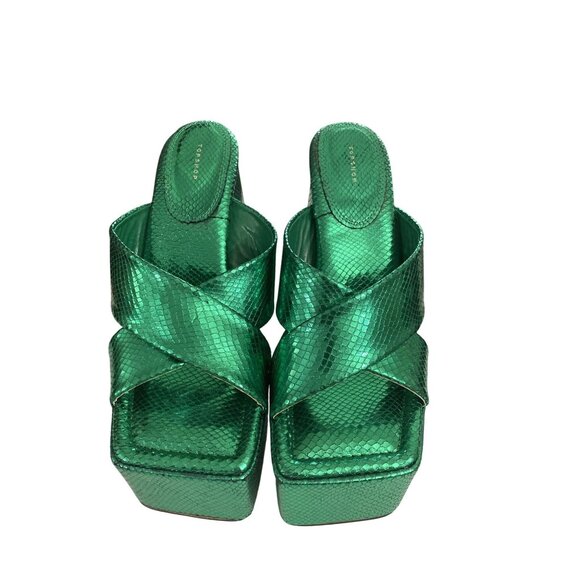 Topshop women's size 10 Green Snake-Effect Platform Heels  shoes - Picture 1 of 7